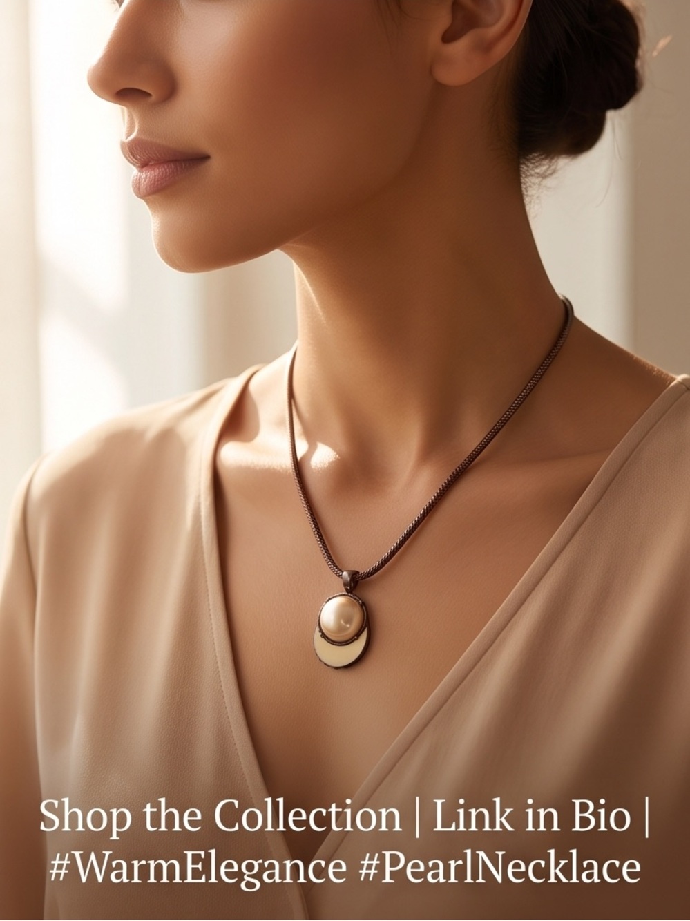 Bronze-Tone Snake Chain Necklace with Faux Pearl Pendant